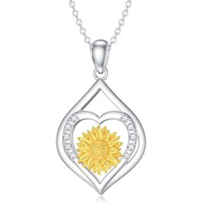Diamond Sunflower Necklace for Women 925 Sterling Silver Sunflower Pendant Diamond Jewelry Gifts for Christmas Birthday