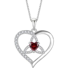 Heart Celtic Knot Necklace 925 Sterling Silver Trinity Knot Necklace Birthstone Created Gemstone Pendant Irish Good Luck Jewelry Gifts for Women Her
