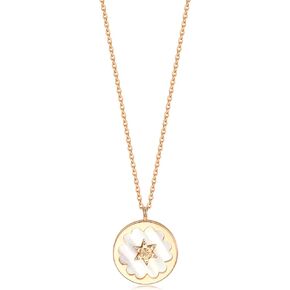 CHOW SANG SANG Delicate Gold 18K Rose Solid Gold Star in Mother of Pearl Sakura Coin Necklace for Women and Girls 91877N | 18.5 Inches, (47 CM)