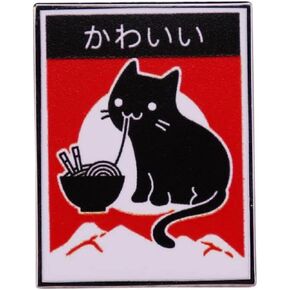 Cute Black Cat Hard Enamel Pin Eating Noodle Ramen Pin Cartoon Kitty Brooch Lovely Cat Who Likes noodles Lapel Pin Animal Badge Jewelry Accessories, Alloy Steel, no gemstone, Alloy Steel, no gemstone in Kuwait