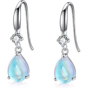 Teardrop Rainbow Quartz CZ Earrings Dangle 925 Sterling Silver Moonstone Earrings for Women Birthday Gifts