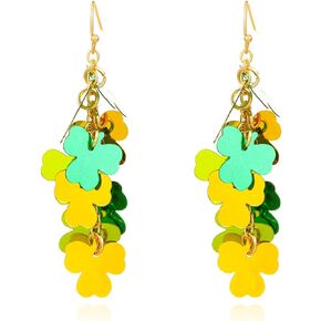 St. Patrick's Day Earrings Green Clover Tassel Earrings Dangle Trendy Sequins Shamrock Drop Earrings Trendy Irish Holiday Jewelry Gift for Women and Girls