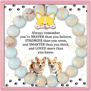 Corgi Dog Inspirational Birthday Gifts for Women & Men Best Friends Unique Gifts Natural Stone Beaded Bracelets for Women Teen Girls Agate Beaded Jewelry with Meaningful Message Card For Corgi Dog Lovers Dog Mom
