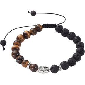 Tigers Eye Bracelet For Men - Triple Protection Bracelet with Lava Rock, Tiger Eye Beads and Hamsa Hand Charm – Beaded Bracelets for Positivity Calm Stress Relief - Brazaletes Para Hombres, Real in Kuwait