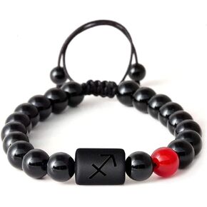 Zodiac Signs Bracelet for Men Women, 8mm Natural Black Onyx Stone Constellation Horoscope Braided Beaded Bracelets