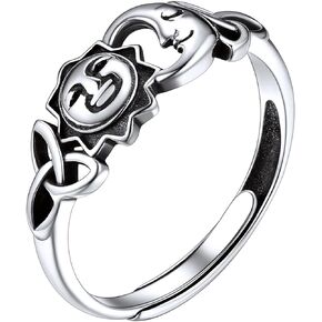 ChicSilver 925 Sterling Silver Sun Moon Universe Faces Ring Vintage Dainty Irish Celtic Trinity Knot Band Ring for Women Adjustable
