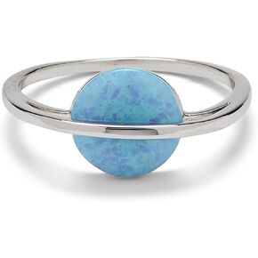 Pura Vida Silver or Rose Gold-Plated Opal Saturn Ring - Synthetic Stone, Brass Band, Sizes 5-9