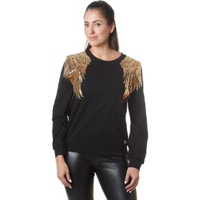 Vibes Collection by C.H. Women's Long Sleeve Sweater with sequins patch (multiple designs)