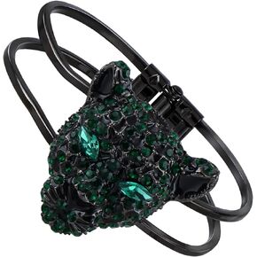 Alilang Golden Tone Sparkly Clear Crystal Rhinestones Black Enamel Cheetah Leopard Jaguar Head Bangle Bracelet