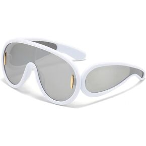 Fashion Wave Mask Sunglasses for Women Men Oversized Futuristic Mirrored Sunglasses Shield Shades Eyeglasses