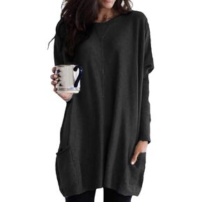 GRASWE Women's Round Neck Casual Long Sleeve Sweatshirt Solid Color Loose Fit Shirt