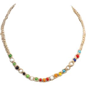 BlueRica Braided Hemp Cord Choker Necklace with Multi Color Beads