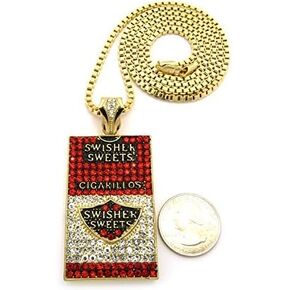 Mens Iced Out Hip Hop Gold Swisher Sweets Cigarillos Pendant Box Chain Necklace