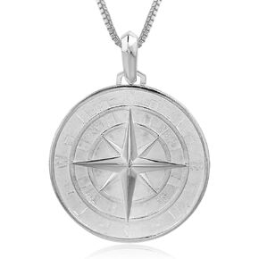 Hawaiian Silver Jewelry Compass Pendant Necklace for Men or Women with 20-Inch Chain, 925 Sterling Silver, Laser-Engraved Inscription, Nautical Jewelry