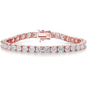 Gem Stone King 18K Rose Gold Plated Silver White Moissanite Tennis Bracelet For Women (18.00 Cttw, Round 5MM, 7.25 Inch)