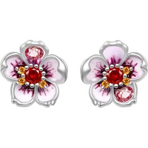 GNOCE Pink Cherry Blossoms Stud Earrings 925 Sterling Silver Ear Studs Earring For Women Girls Wife Daughter Mother's Day Gift