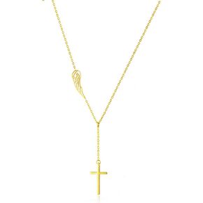 WDSHOW Layered Paperclip Choker Angel Wing Cross Pendant Y Necklaces Gifts for Women Girls