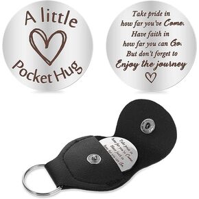 Jesemiah Pocket Hug Token Gifts, Dad Friend Son Daughter Nephew Brother Husband Wife Inspirational Gift Leather Keychain