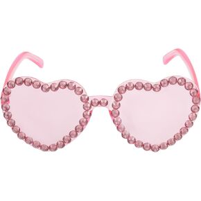 ABOOFAN Heart Shaped Rimless Sunglasses Rhinestone Heart Glasses Transparent Candy Color Eyewear for Women(Red)