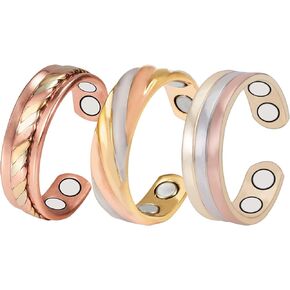 EnerMagiX Copper Rings for Women, 2.3inch Tricolor Gold Pure Copper Applicable 3PCS Suit Ring, with 3500 Gauss Magnet Mother's Day Gift