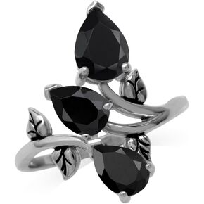 Silvershake 2.85 CTW 3 Stone Natural Black Onyx 925 Sterling Silver Bypass Leaf Vintage Inspired Gemstone Ring Jewelry for Women
