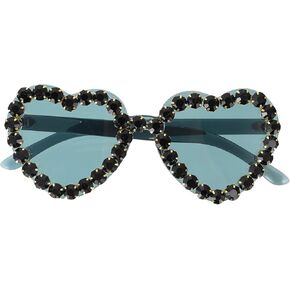 ABOOFAN Heart Shaped Rimless Sunglasses Rhinestone Heart Glasses Transparent Candy Color Eyewear for Women(Red)