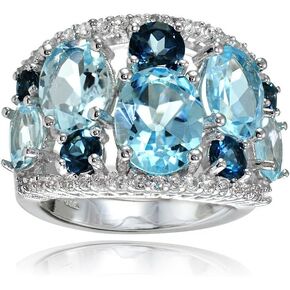 Sterling Silver Genuine London Blue, Blue and White Topaz Tonal Dome Ring