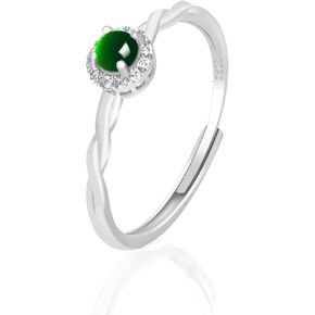 Rose Flower Jade Ring for Women 925 Sterling Silver Adjustable Open Genuine Jade Rings with Jewelry Box Size 5-10