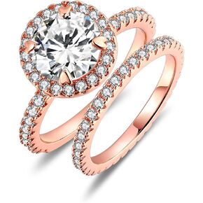 LAZLUVU 3 Carat Cubic Zirconia Promise Rings for Her Round Simulated Diamond cz Halo Round Halo Engagement Ring Stackable Bands Rings for Women Set Christmas Gift