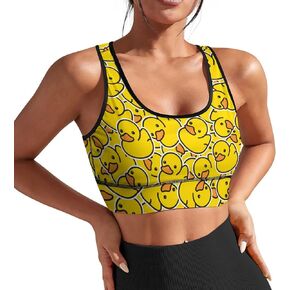 Yellow Cute Ducky Womens Sports Bra Padded Workout Slimming Tank Tops for Women with Built in Bra U Neck Fitness M Size Running Yoga Top
