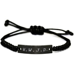 Motivational Christian Bible Verse Black Rope Bracelet, W.W.J.D, Inspirational Christmas , Family, Anniversary , Faith Based , Religious, Christian Gifts For Christian Men, Women, Girls & Boys
