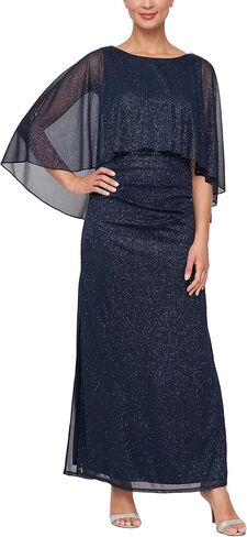 S.L. Fashions Women's Long Floral Shimmer Overlay Cape Dress in Saudi Arabia