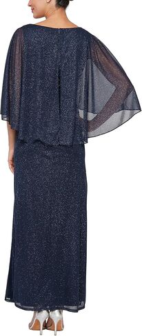 S.L. Fashions Women's Long Floral Shimmer Overlay Cape Dress in Saudi Arabia