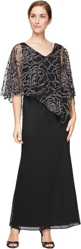 S.L. Fashions Women's Long Floral Shimmer Overlay Cape Dress in Saudi Arabia