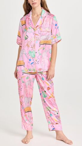 Karen Mabon Women's Elephant in the Room Short Sleeve, Long Trousers PJ Set in Kuwait