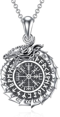 PELOVNY قلادة فايكنغ من الفضة الإسترليني Vegvisir قلادة / فايكنغ / نورديك فايكنغ الرونية البوصلة قلادة حماية تميمة قلادة للرجال in Saudi Arabia