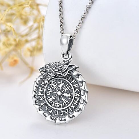PELOVNY قلادة فايكنغ من الفضة الإسترليني Vegvisir قلادة / فايكنغ / نورديك فايكنغ الرونية البوصلة قلادة حماية تميمة قلادة للرجال in Saudi Arabia