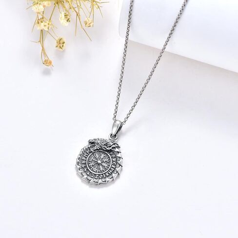 PELOVNY قلادة فايكنغ من الفضة الإسترليني Vegvisir قلادة / فايكنغ / نورديك فايكنغ الرونية البوصلة قلادة حماية تميمة قلادة للرجال in Saudi Arabia