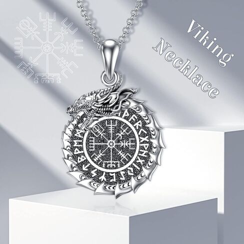 PELOVNY قلادة فايكنغ من الفضة الإسترليني Vegvisir قلادة / فايكنغ / نورديك فايكنغ الرونية البوصلة قلادة حماية تميمة قلادة للرجال in Saudi Arabia