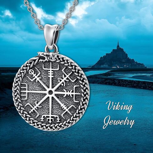 PELOVNY قلادة فايكنغ من الفضة الإسترليني Vegvisir قلادة / فايكنغ / نورديك فايكنغ الرونية البوصلة قلادة حماية تميمة قلادة للرجال in Saudi Arabia