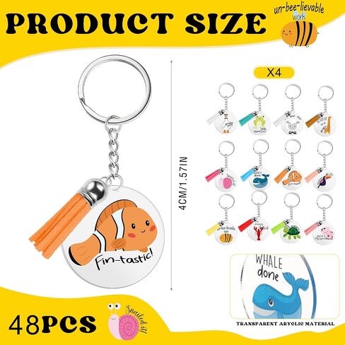 Siifert 36 Pcs Back to School Gift Thank You Acrylic Keychains Animal Key Rings Employee Appreciation Gifts Greeting Note Acrylic Tassel Keychain for Students Classmates Teacher Appreciation Gifts in Kuwait