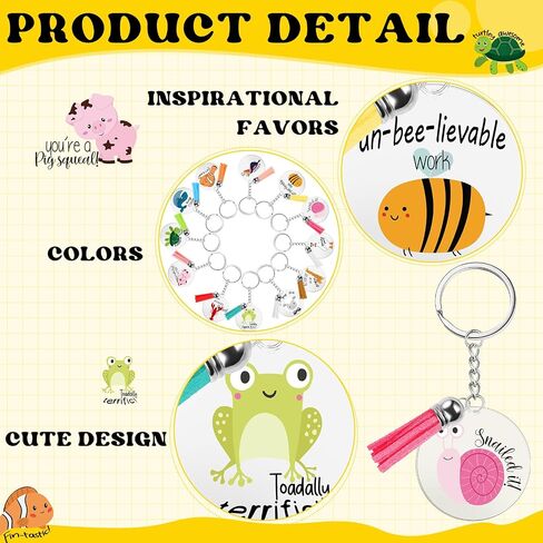 Siifert 36 Pcs Back to School Gift Thank You Acrylic Keychains Animal Key Rings Employee Appreciation Gifts Greeting Note Acrylic Tassel Keychain for Students Classmates Teacher Appreciation Gifts in Kuwait
