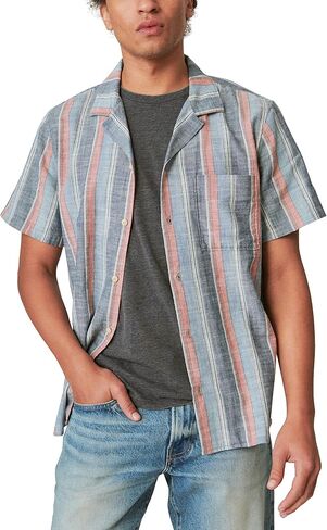 Lucky Brand Men's Short Sleeve Striped Camp Collar Shirt in Saudi Arabia