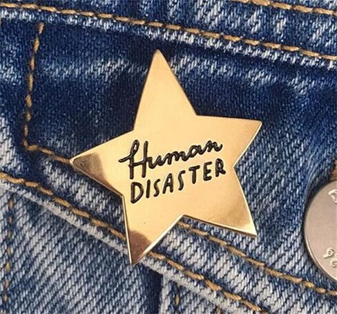 Human Disaster Gold Star Medal Enamel Brooch Pin Backpack Hat Bag Jeans Jacket Lapel Pins Badges Fashion Jewelry Accessories, Metal, no gemstone in Kuwait