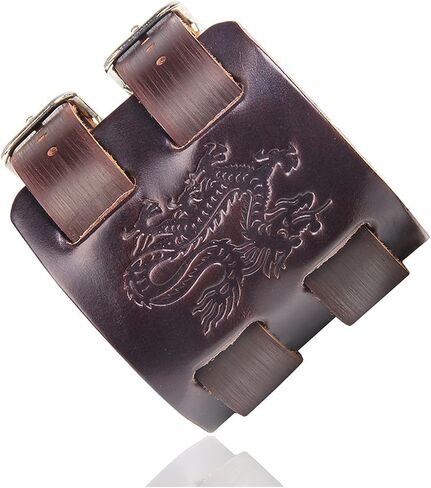 Punk Dragon Bracelet Belt Buckle Wristband Wide Leather Bracelet,7.0-8.0inches in Saudi Arabia
