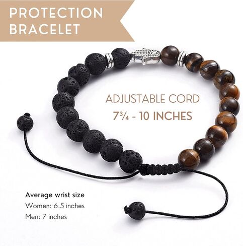 Tigers Eye Bracelet For Men - Triple Protection Bracelet with Lava Rock, Tiger Eye Beads and Hamsa Hand Charm – Beaded Bracelets for Positivity Calm Stress Relief - Brazaletes Para Hombres, Real in Kuwait