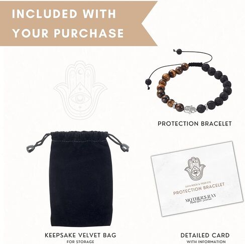Tigers Eye Bracelet For Men - Triple Protection Bracelet with Lava Rock, Tiger Eye Beads and Hamsa Hand Charm – Beaded Bracelets for Positivity Calm Stress Relief - Brazaletes Para Hombres, Real in Kuwait