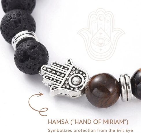 Tigers Eye Bracelet For Men - Triple Protection Bracelet with Lava Rock, Tiger Eye Beads and Hamsa Hand Charm – Beaded Bracelets for Positivity Calm Stress Relief - Brazaletes Para Hombres, Real in Kuwait