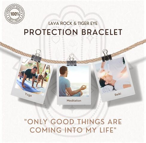 Tigers Eye Bracelet For Men - Triple Protection Bracelet with Lava Rock, Tiger Eye Beads and Hamsa Hand Charm – Beaded Bracelets for Positivity Calm Stress Relief - Brazaletes Para Hombres, Real in Kuwait