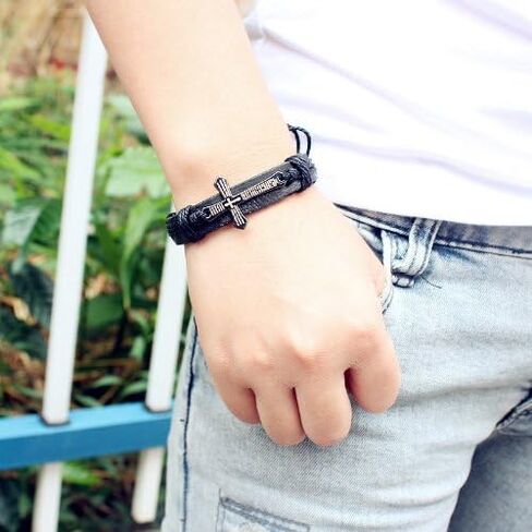 3 قطع سوار متقاطع ديني مسيحي قابل للتعديل، هدايا تأكيد للرجال المراهقين in Kuwait